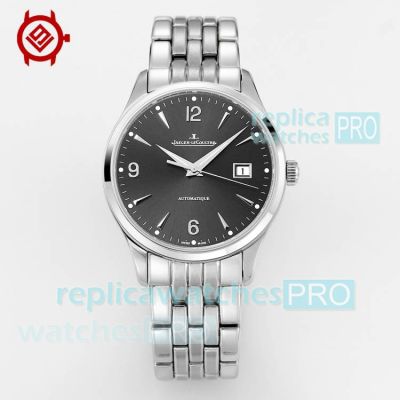 V9 Factory Swiss Jaeger-LeCoultre Master Control Black Face Date Ultra-Thin SS Clone Watch 